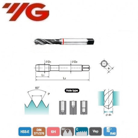 GWINTOWNIK  M2  DIN 371/376  ISO 6H Vap