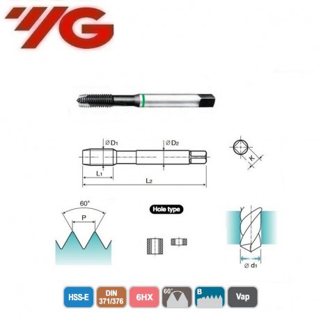 GWINTOWNIK  M2  DIN 371/376   ISO 6HX  Vap