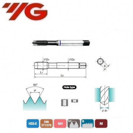 GWINTOWNIK  M2  DIN 371/376   ISO 6H  NI