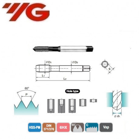 GWINTOWNIK  M2  DIN 371/376   ISO 6HX Vap