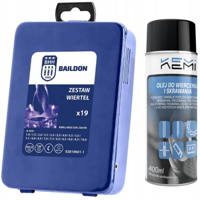  WIERTŁA DO STALI NIERDZEWNEJ METALU INOX 1-10 mm 19 szt. BAILDON 02819001 