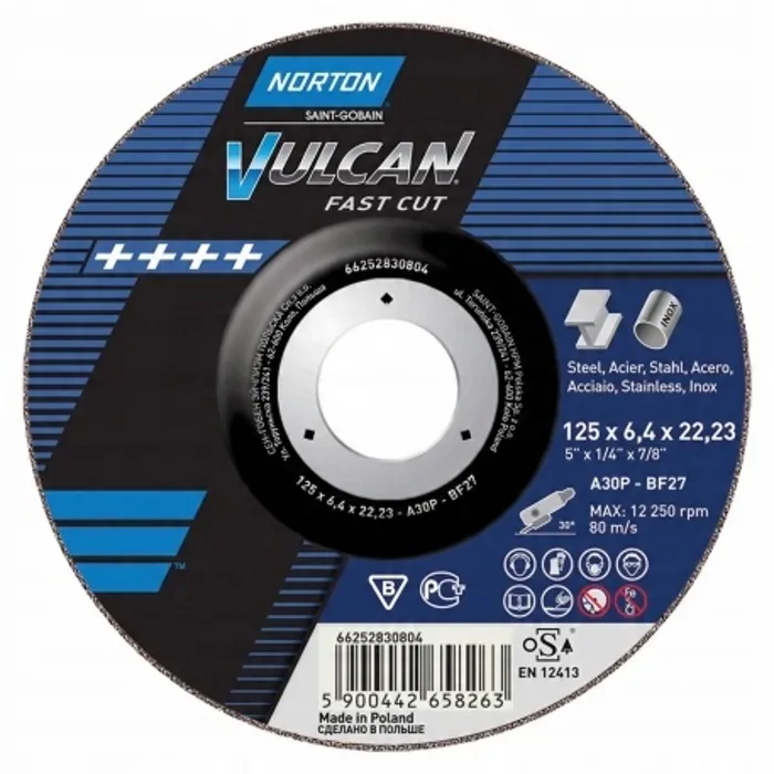  Tarcza do szlifowania Norton Vulcan 125x6,4x22,2mm INOX STAL do slzifierki 