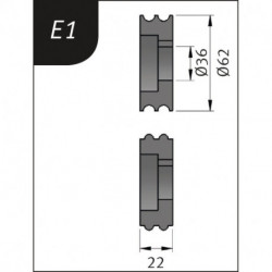 Rolki gnące Typ E1, 62 x 26 x 22 mm