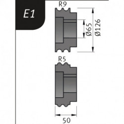 Rolki gnące Typ E1, 126 x 65 x 50 mm, R 9 / 5 mm