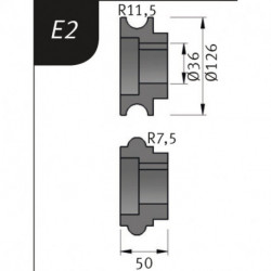 Rolki gnące Typ E2, 126 x 36 x 50 mm, R 11,5 / 7,5 mm