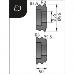 Rolki gnące Typ E3, 96 x 55 x 50 mm, R 5,5+8 / 8+5,5 mm