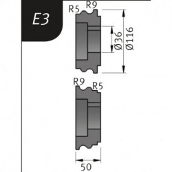 Rolki gnące Typ E3, 116 x 36 x 50 mm, R 5+9 / 9+5 mm